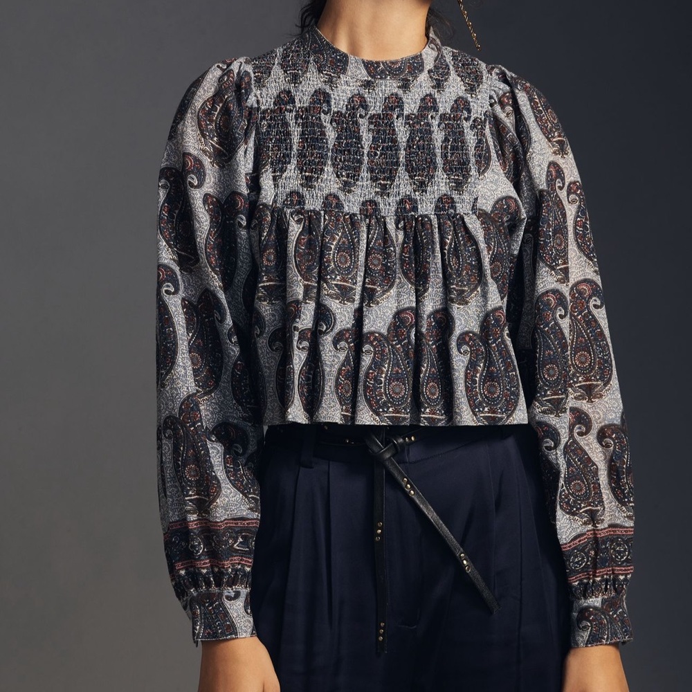 *Anthropologie Antik Batik Elia Cropped Printed Top